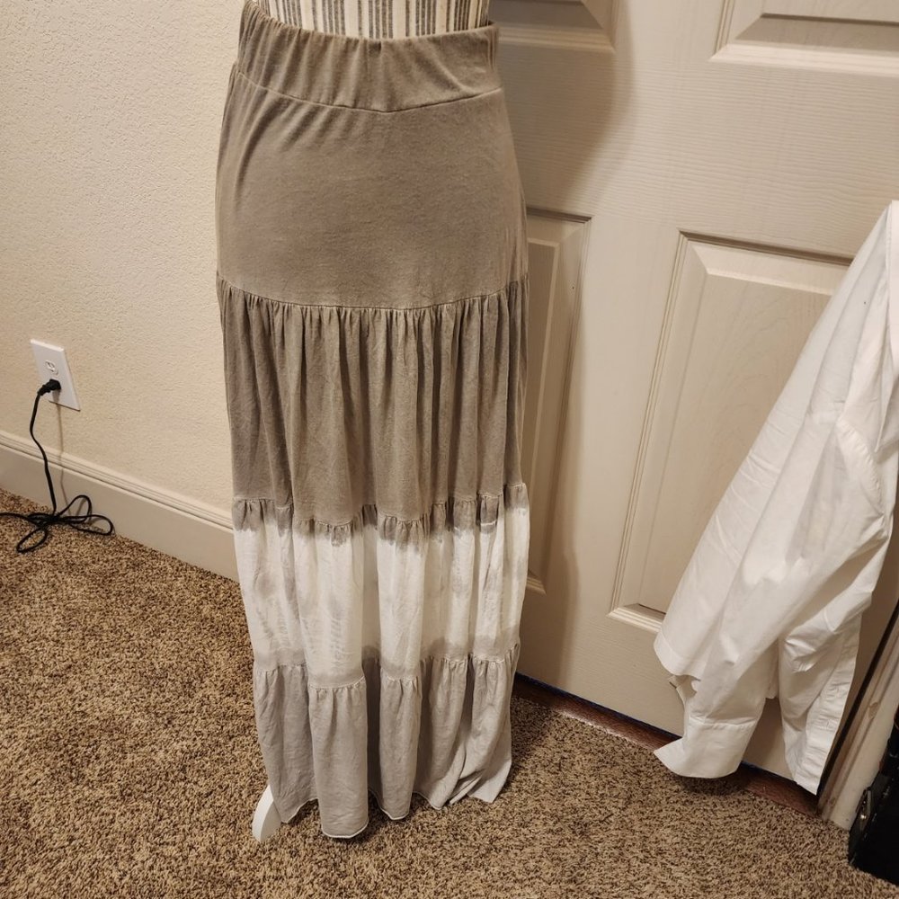 Michael Stars, 3 tier  Bohemian Maxi Skirt Tan/Grey
